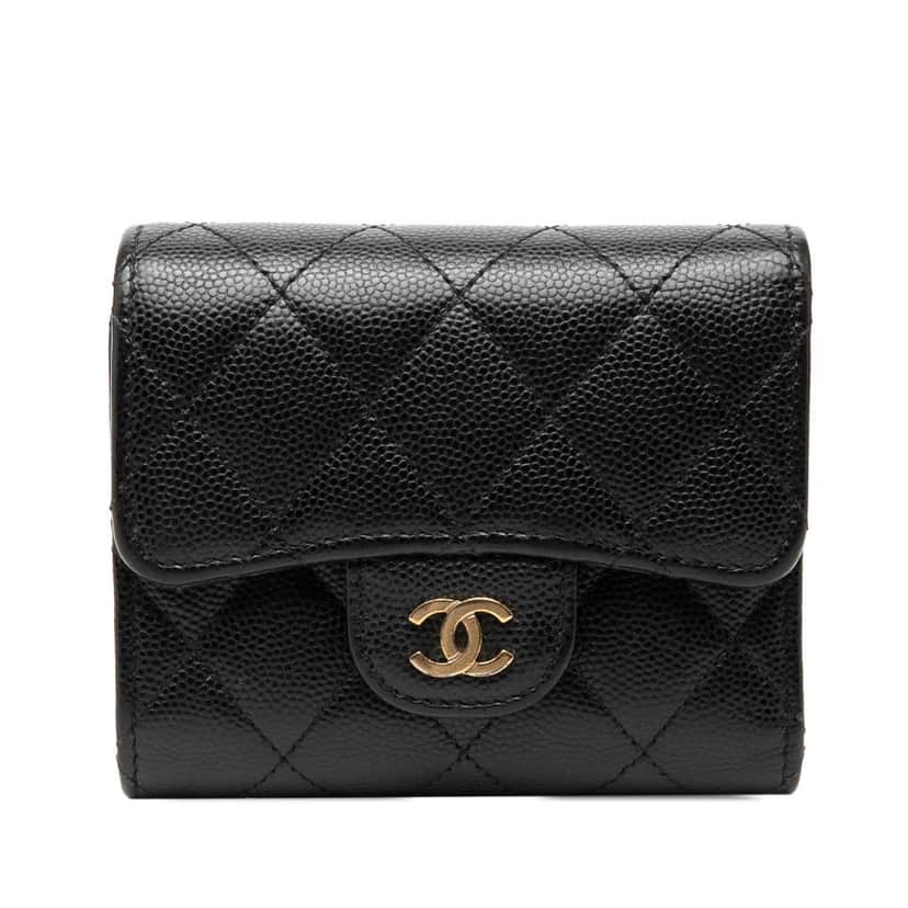 Chanel CC Quilted Caviar Trifold Wallet Black Leather Very good condition - Front View