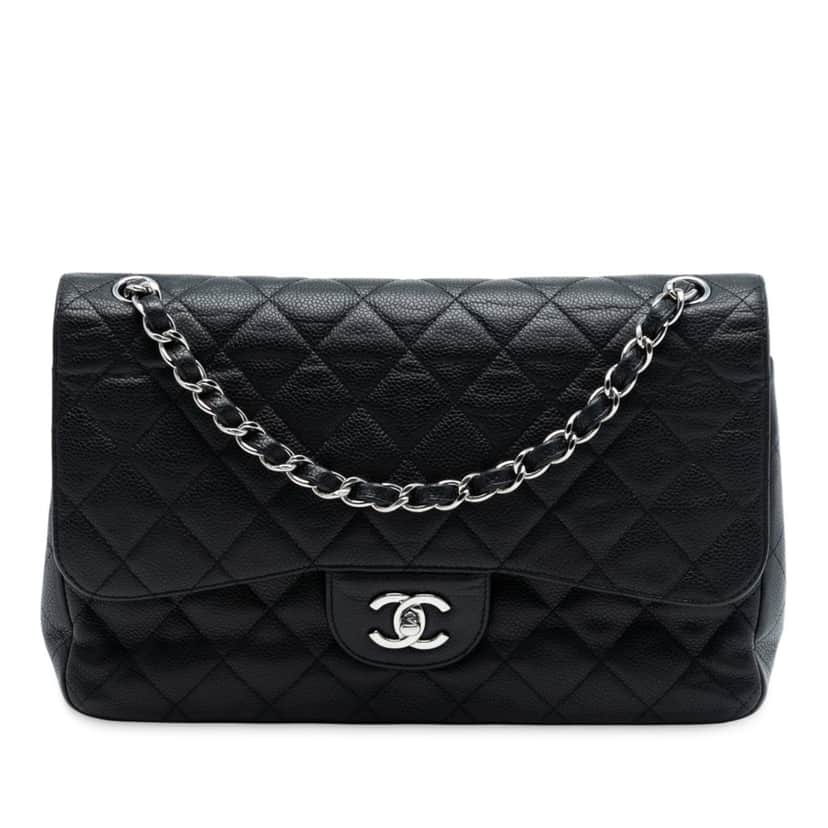 Chanel Jumbo Classic Caviar Double Flap Black Leather Good condition - Front View