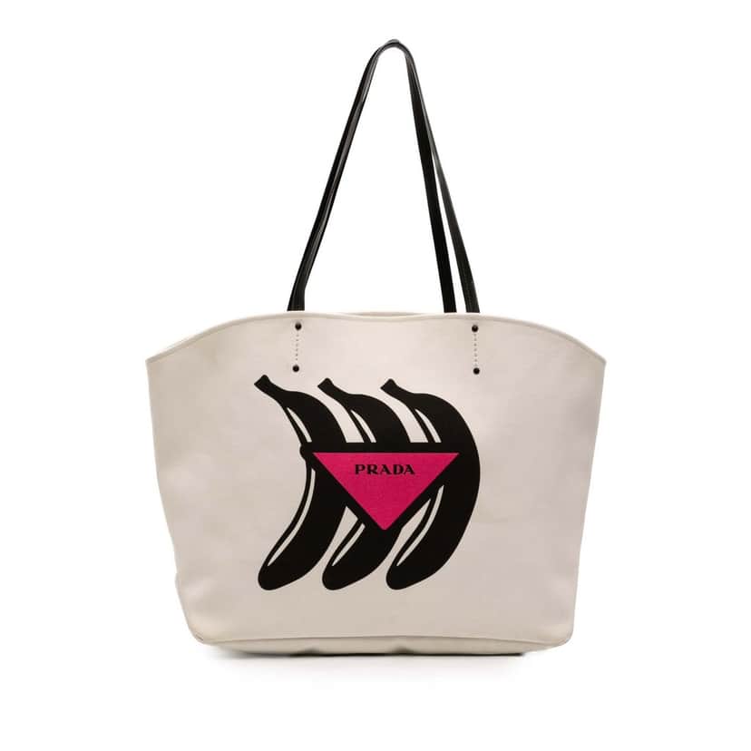 Prada Canvas Canapa Printed Banana Tote White Very good condition - Front View