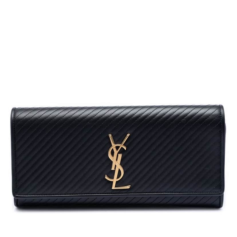 Saint Laurent Matelasse Diagonal Calfskin Monogram Cassandre Clutch Black Leather Very good condition - Front View