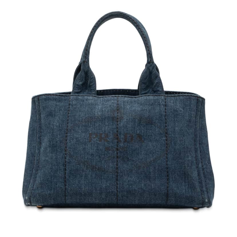 Prada Small Denim Canapa Logo Satchel Blue Very good condition - Front View