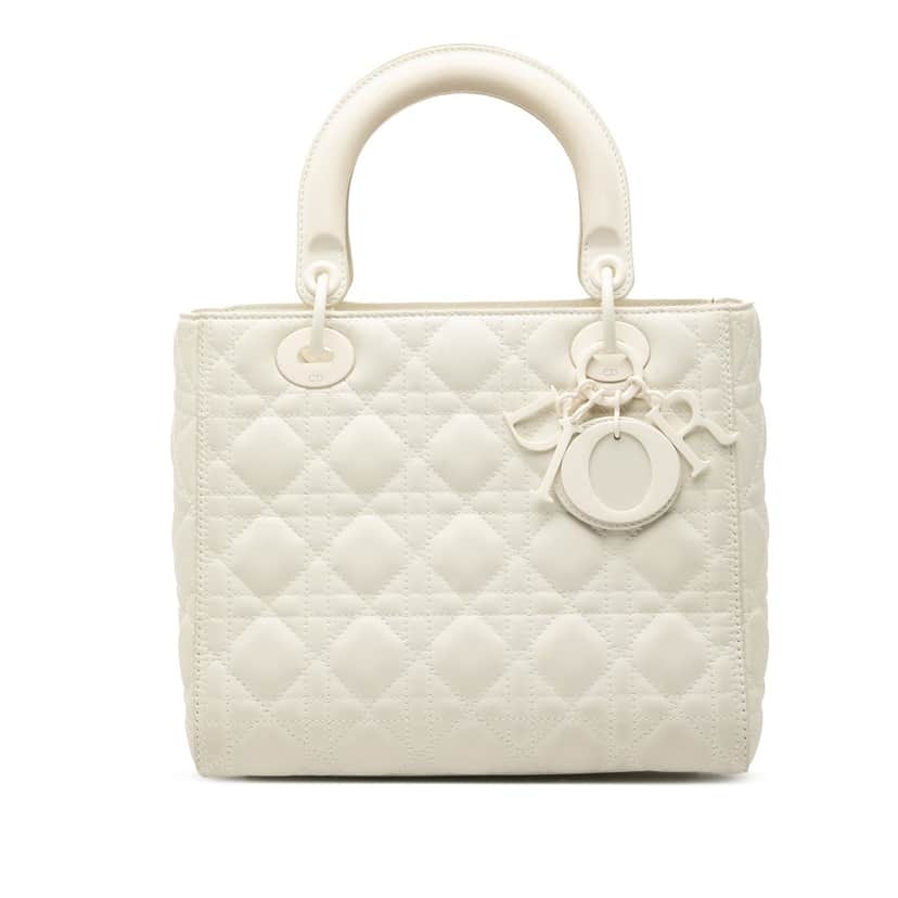 Dior Medium Lambskin Cannage Lady Dior White Leather Very good condition - Front View