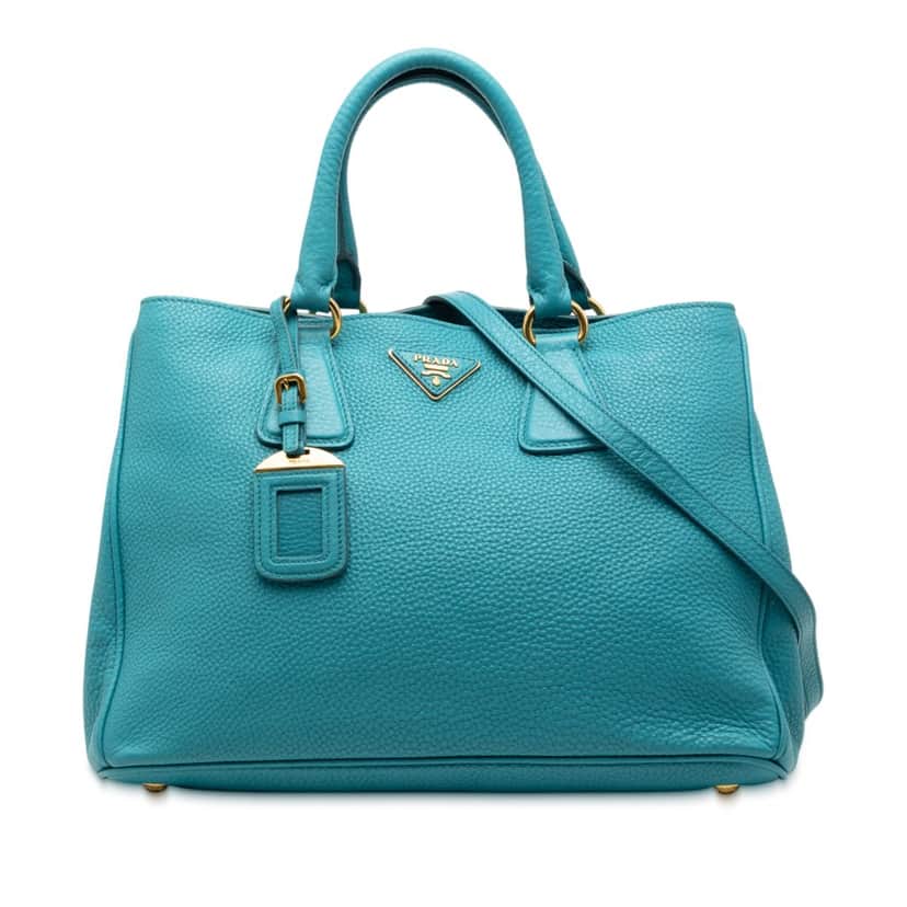 Prada Vitello Daino Open Convertible Tote Blue Leather Very good condition - Front View