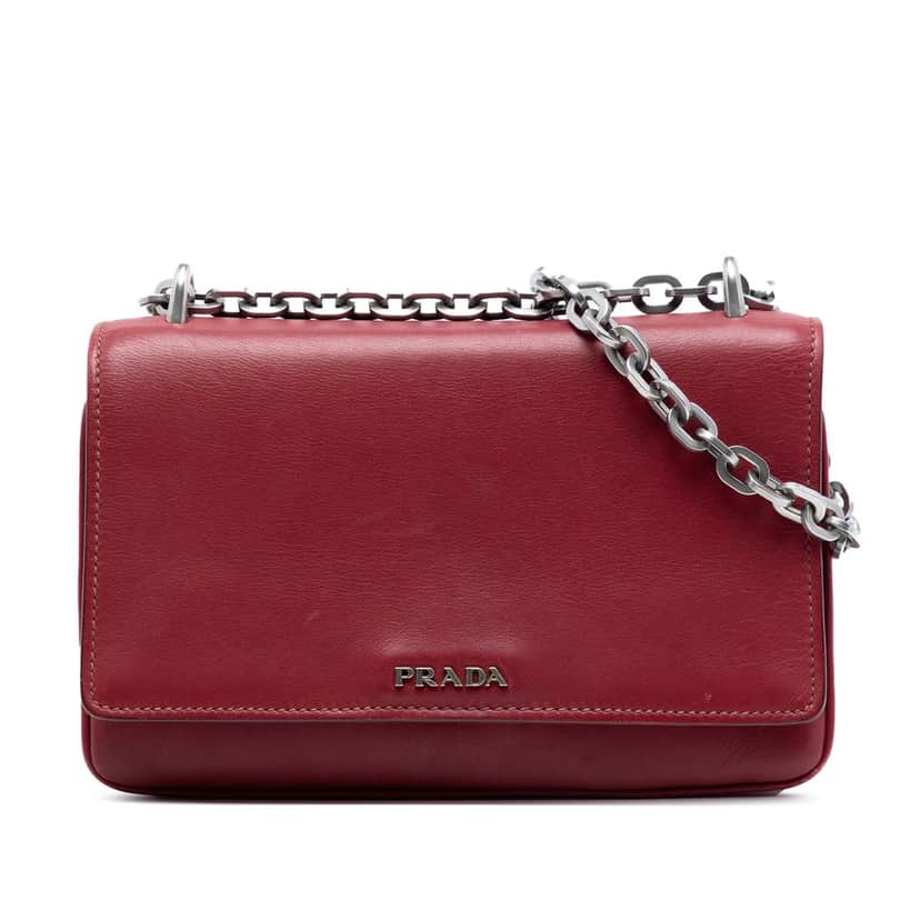 Prada Soft Calf Chain Crossbody Red Leather Very good condition - Front View