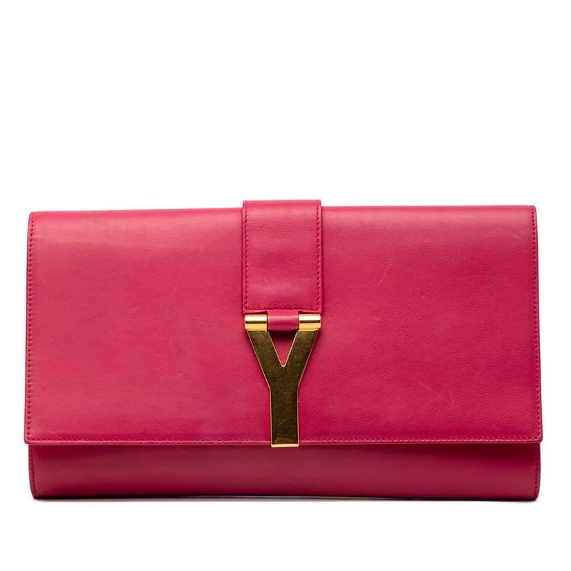 Saint Laurent Leather Chyc Ligne Clutch Pink Leather Very good condition - Front View
