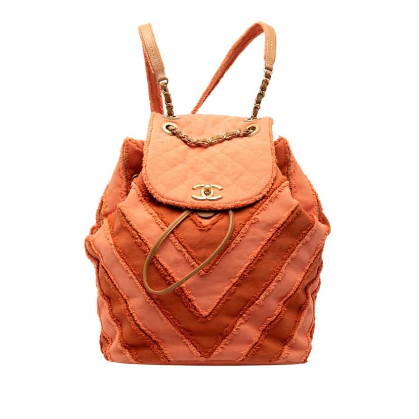 Chanel Paris Cuba Chevron Canvas Twist Drawstring Backpack Orange Good condition - Front View