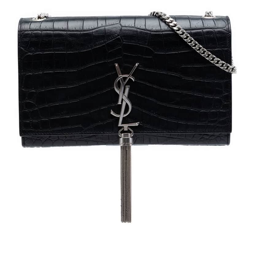 Saint Laurent Medium Croc Embossed Leather Kate Tassel Crossbody Black Leather Very good condition - Front View