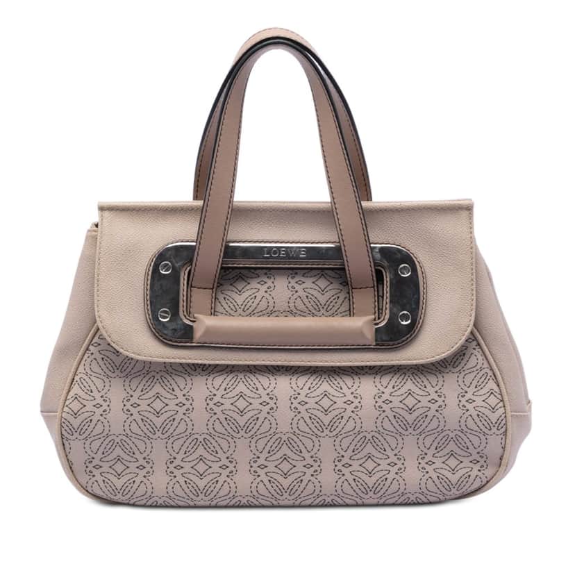 LOEWE Anagram Coated Canvas Kite Satchel Brown Very good condition - Front View