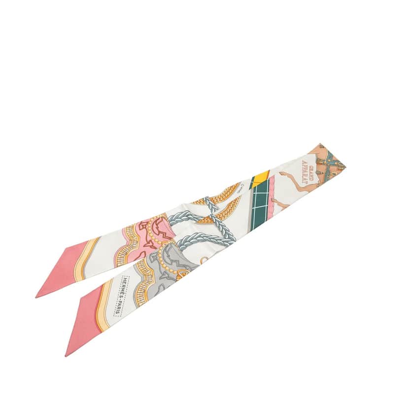 Hermès Grand Apparat Silk Twilly Scarf White Very good condition - Front View