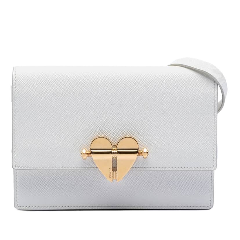Prada Saffiano Heart Lock Crossbody White Leather Very good condition - Front View