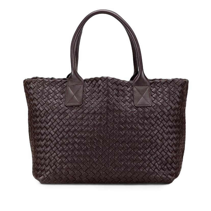 Bottega Veneta Lambskin Intreccio Cabat Tote Brown Leather Very good condition - Front View