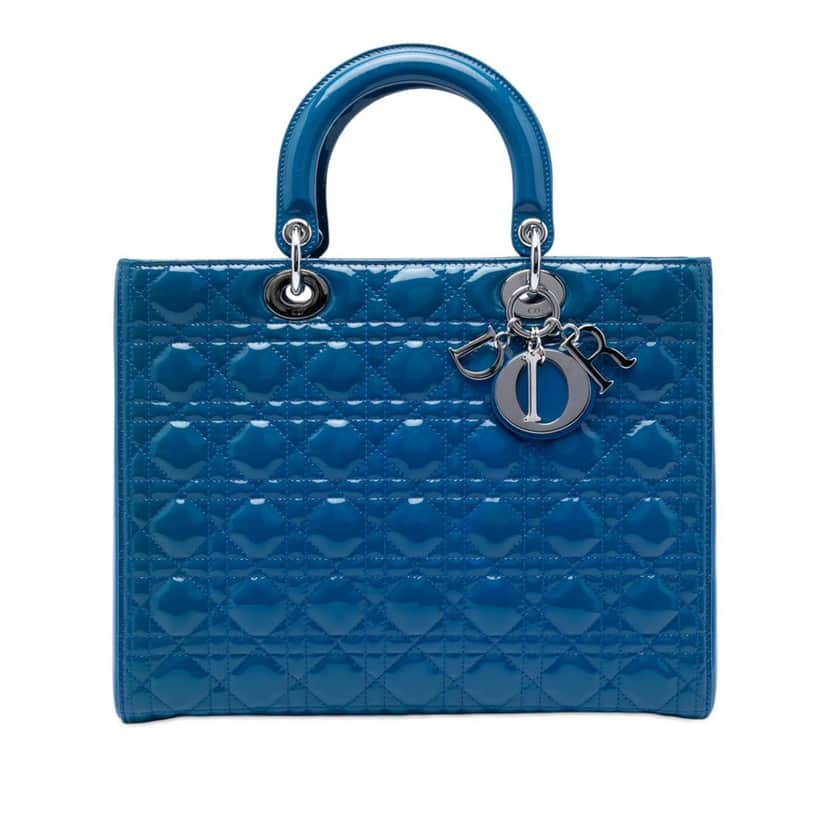 Dior Large Patent Cannage Lady Dior Blue Leather Very good condition - Front View
