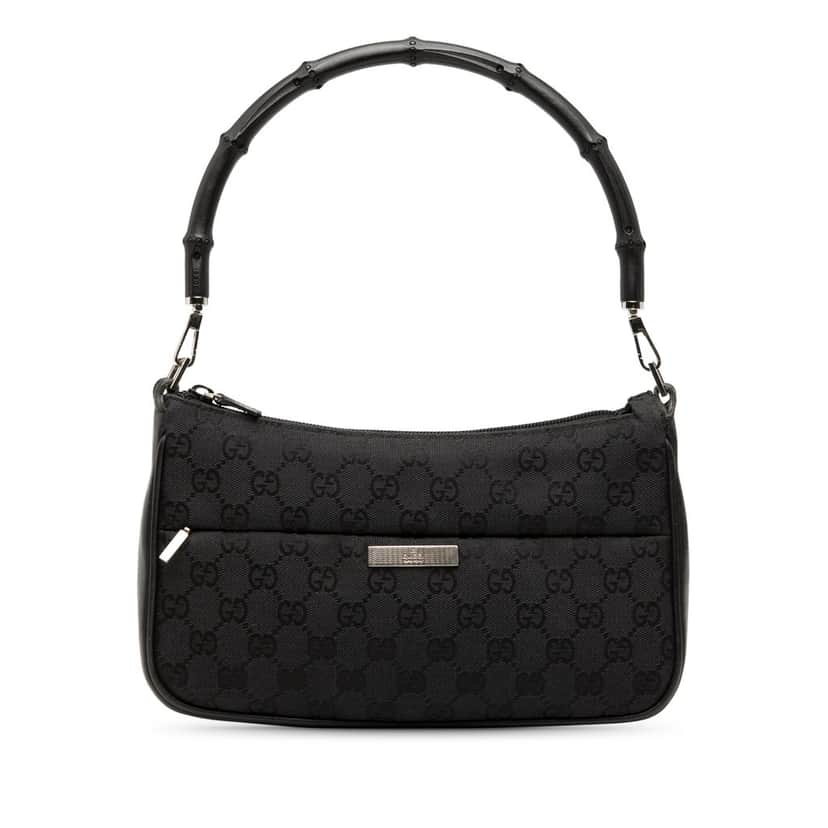 Gucci GG Canvas Bamboo Handbag Black Very good condition - Front View