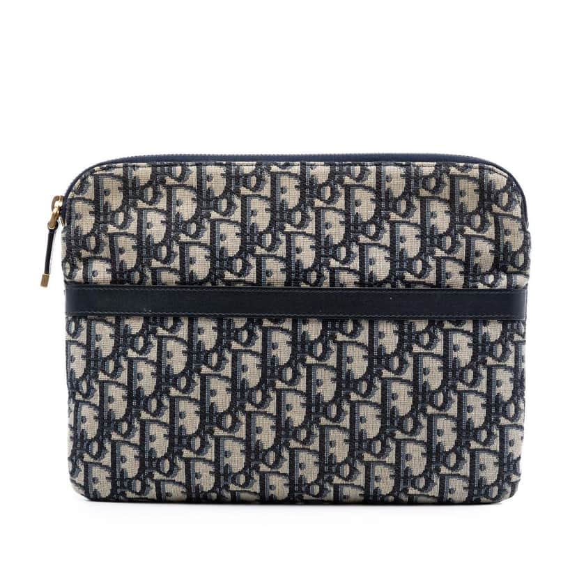 Dior Oblique Canvas Clutch Blue Very good condition - Front View