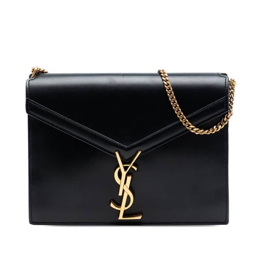 Saint Laurent Smooth Calfskin Monogram Cassandra Clasp Bag Black Leather Very good condition - Front View