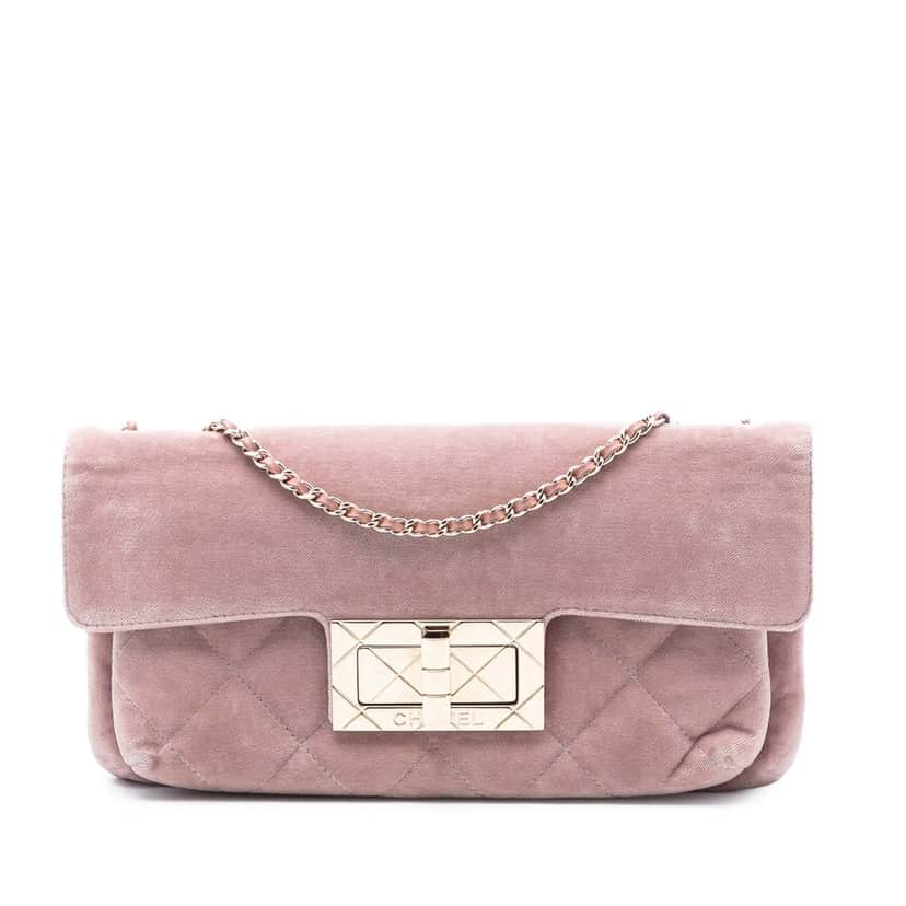 Chanel Quilted Velvet Giant Mademoiselle Turnlock Shoulder Bag Pink Very good condition - Front View