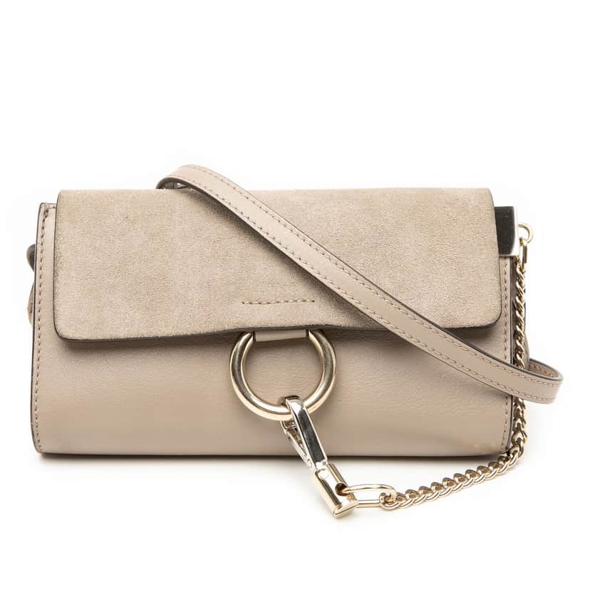Chloé Mini Calfskin and Suede Faye Chain Crossbody Brown Leather Very good condition - Front View