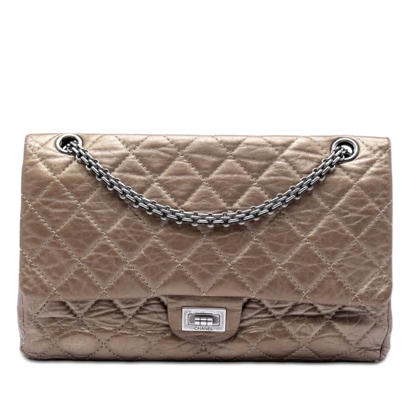 Chanel Quilted Metallic Aged Calfskin Reissue 2.55 Double Flap 226 Brown Leather Very good condition - Front View