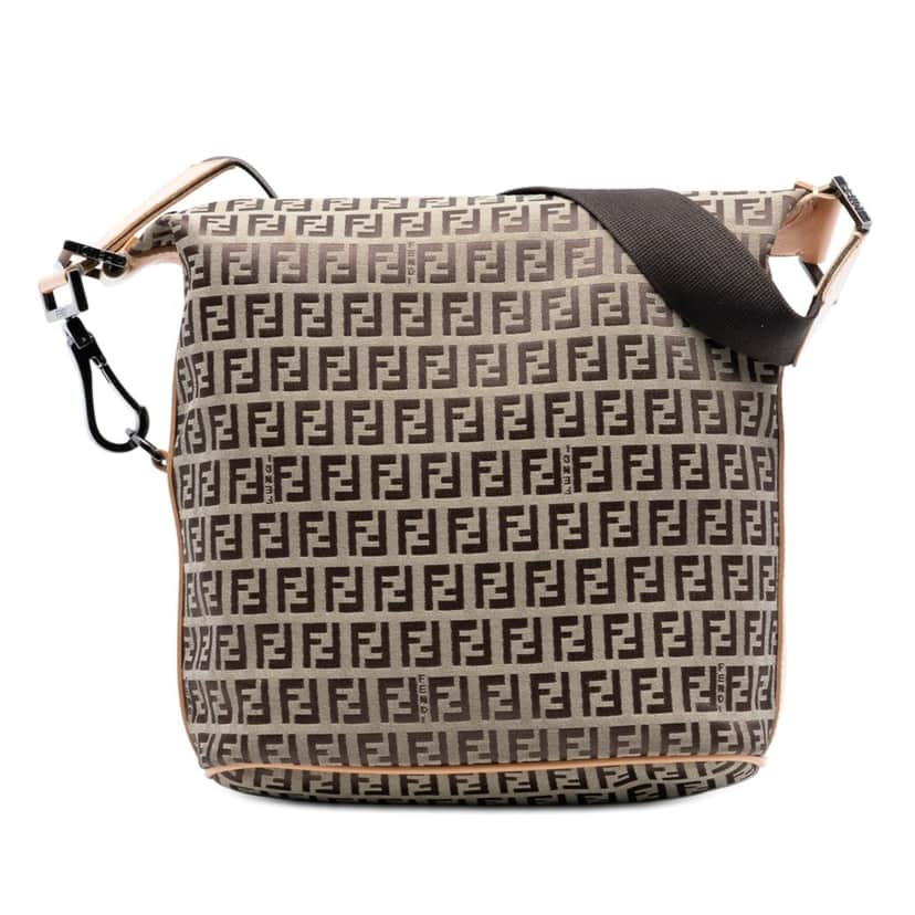 Fendi Zucchino Canvas Shoulder Bag Beige Very good condition - Front View