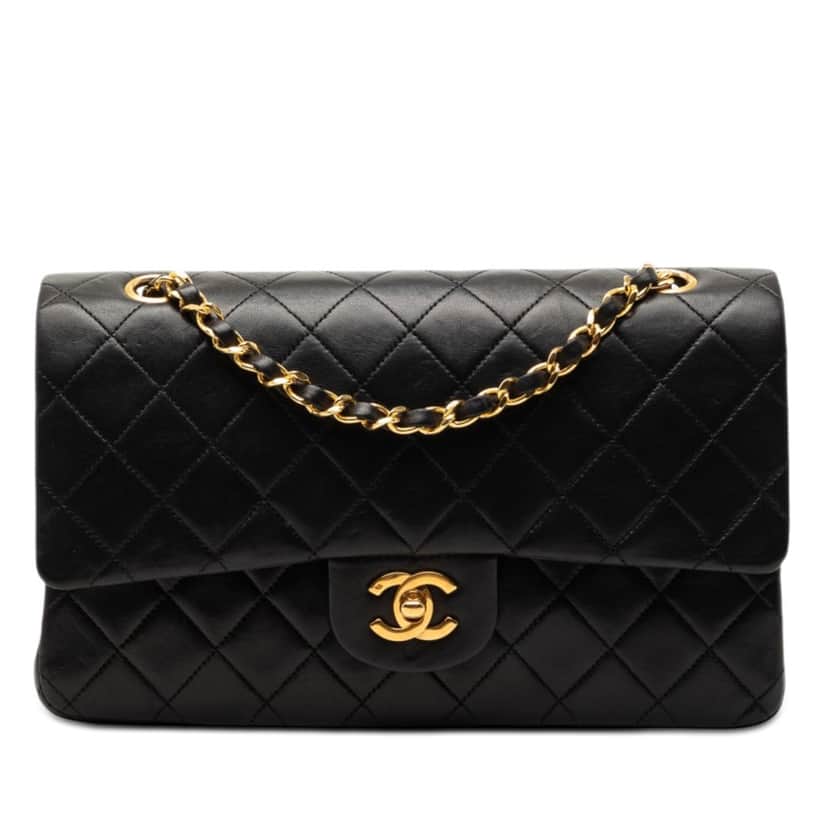 Chanel Medium Classic Lambskin Double Flap Black Leather Very good condition - Front View