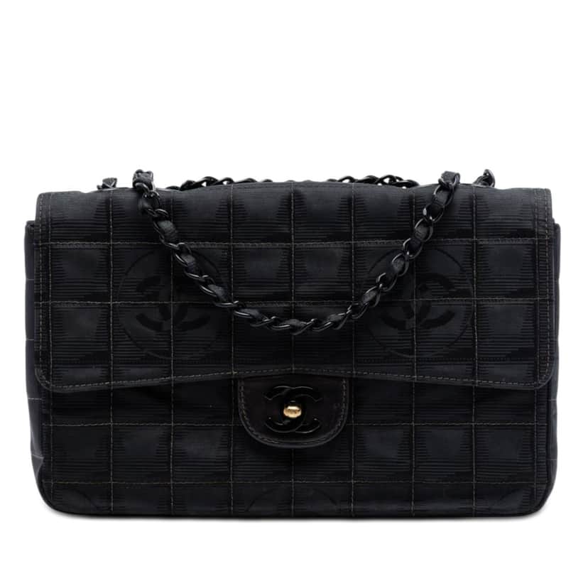 Chanel New Travel Line Medium Nylon Single Flap Black Very good condition - Front View