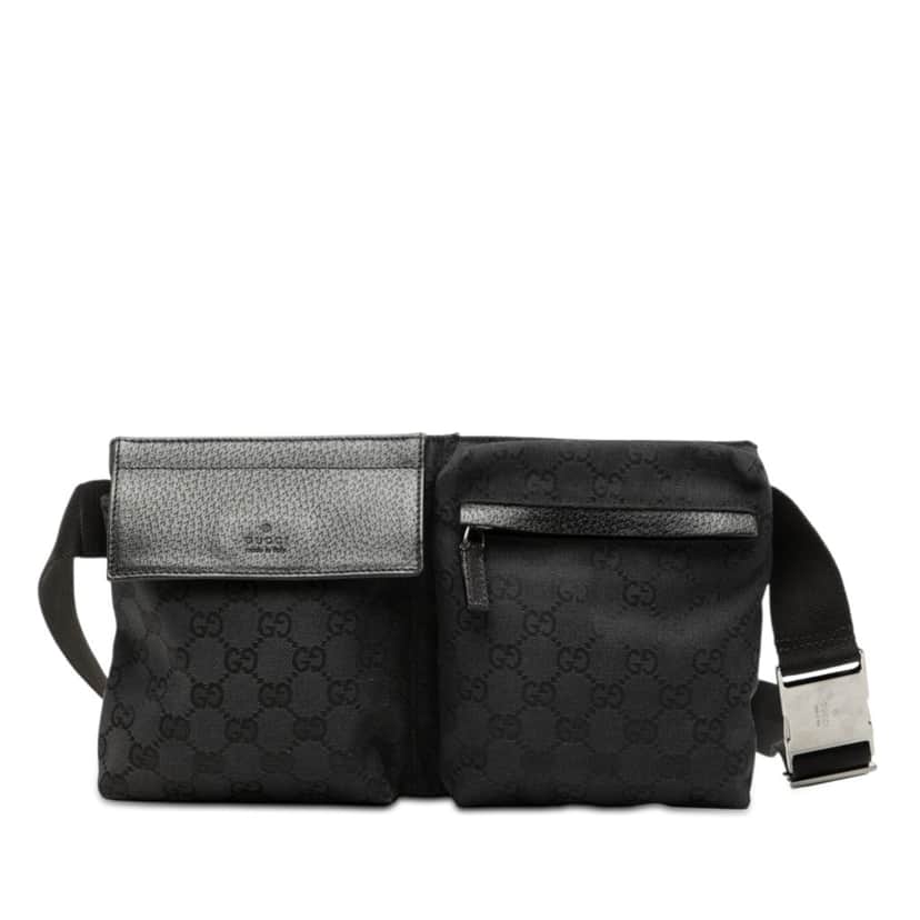 Gucci GG Canvas Double Pocket Belt Bag Black Very good condition - Front View