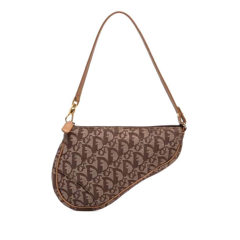 Dior Mini Diorissimo Canvas Saddle Pochette Brown Very good condition - Front View