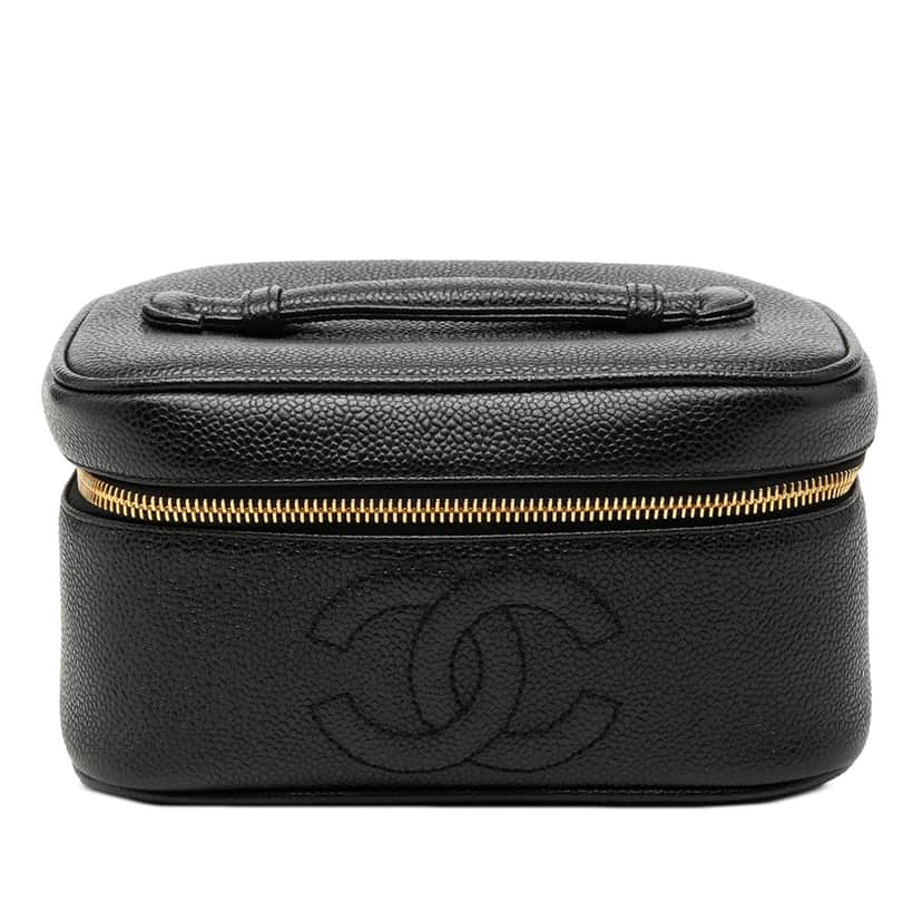 Chanel CC Caviar Vanity Bag Black Leather Very good condition - Front View