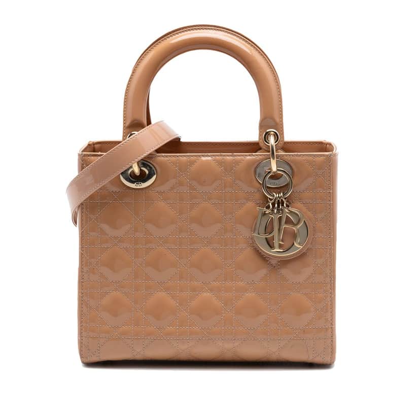 Dior Medium Patent Cannage Lady Dior Brown Leather Very good condition - Front View