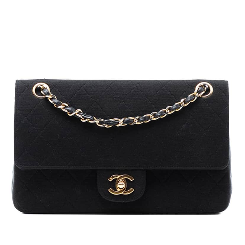 Chanel Medium Classic Jersey Double Flap Black Very good condition - Front View