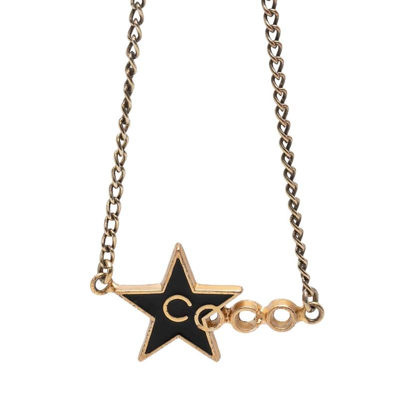 Chanel CC Gold Plated Enamel Coco Star Pendant Necklace Gold Metal Very good condition - Front View