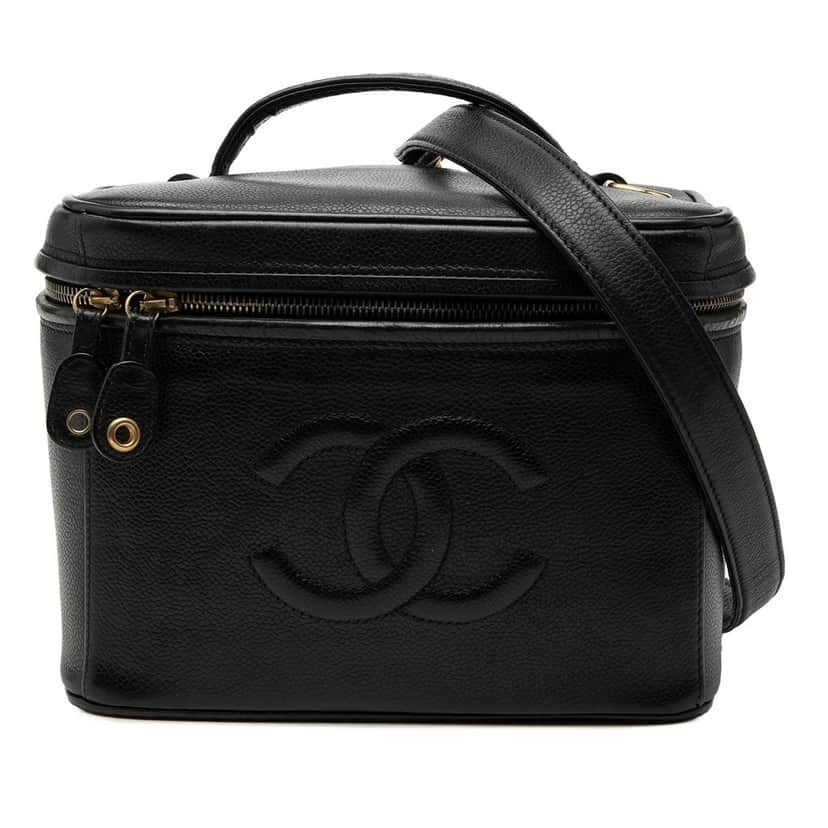 Chanel CC Caviar Vanity Bag Black Leather Good condition - Front View