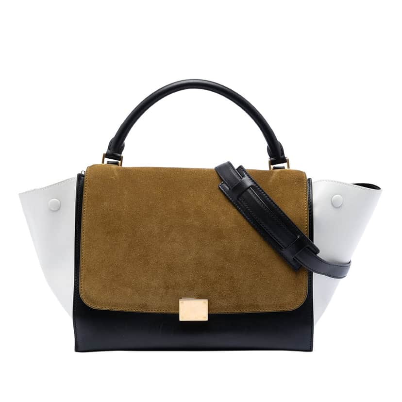 Celine Medium Tricolor Calfskin and Suede Trapeze Satchel Black Leather Very good condition - Front View