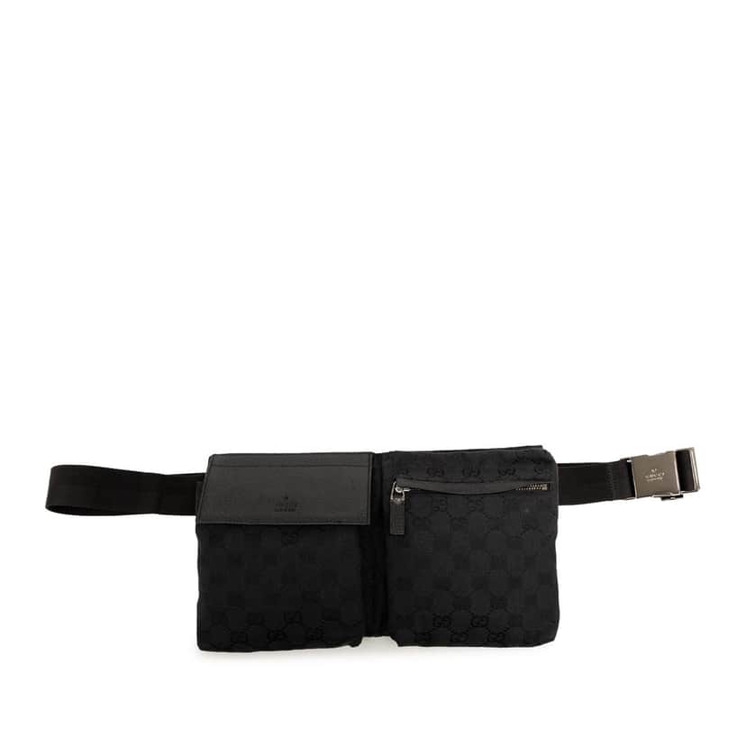 Gucci GG Canvas Double Pocket Belt Bag Black Very good condition - Front View