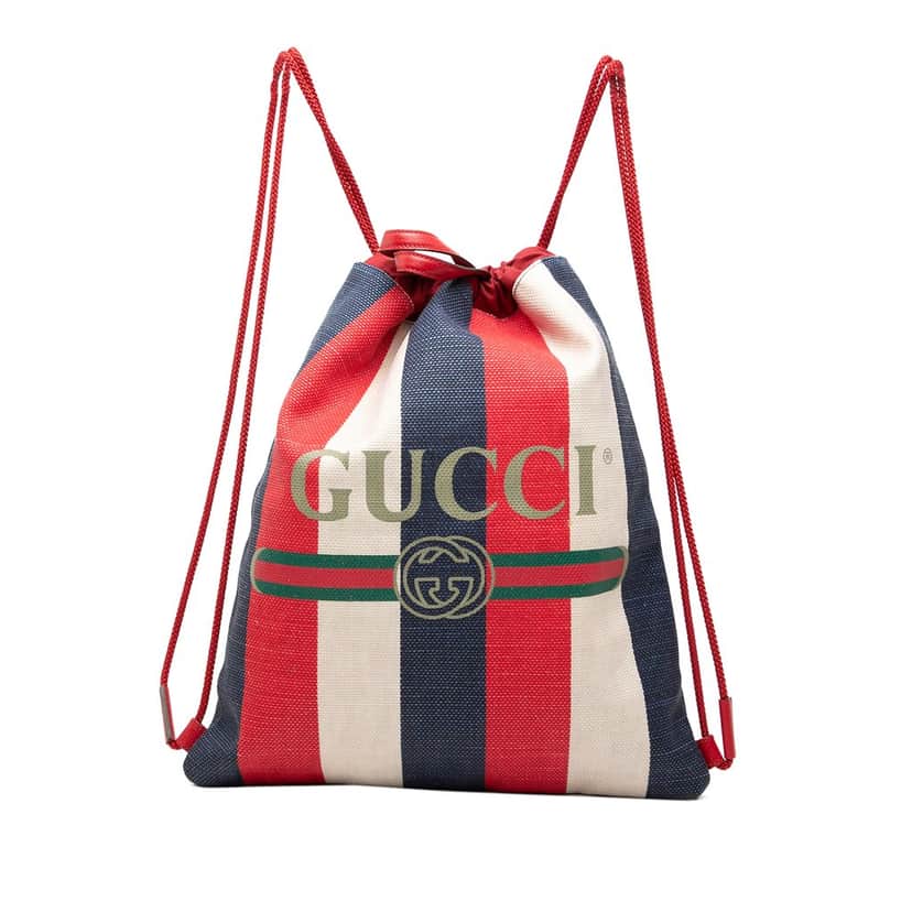 Gucci Canvas Sylvie Baiadera Web Drawstring Backpack Red Very good condition - Front View