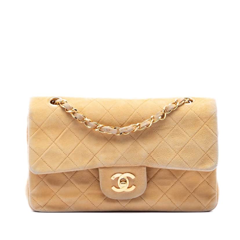 Chanel Small Classic Suede Double Flap Beige Leather Very good condition - Front View