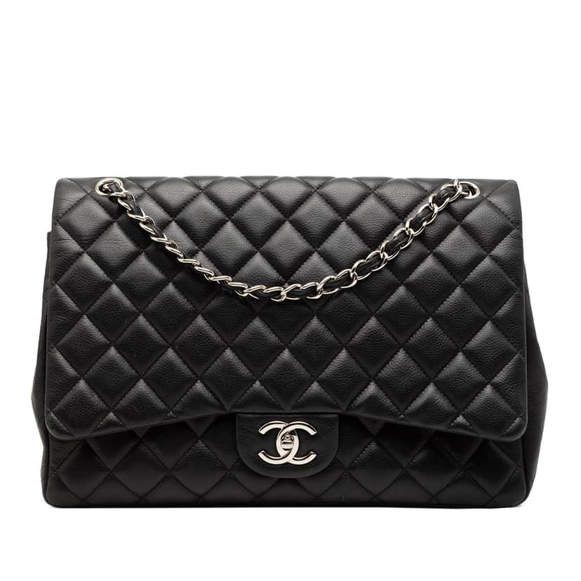 Chanel Maxi Classic Caviar Double Flap Black Leather Very good condition - Front View