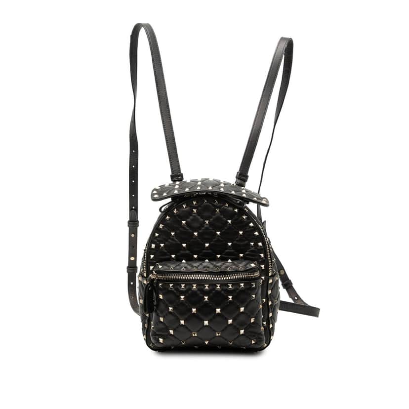 Valentino Mini Nappa Rockstud Spike Backpack Black Leather Very good condition - Front View