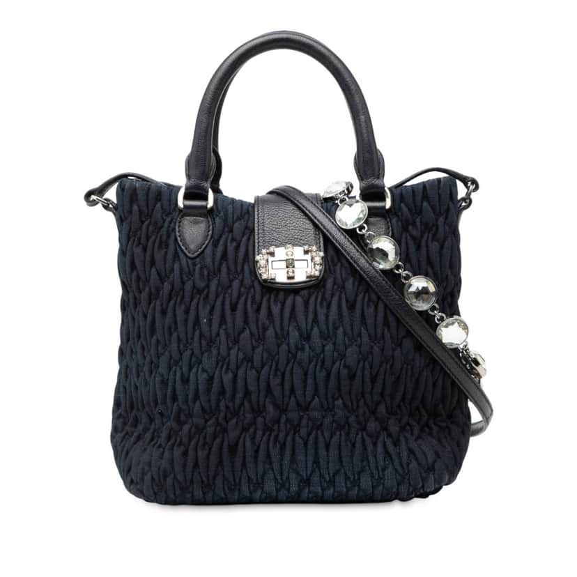 Miu Miu Matelasse Denim Crystal Satchel Blue Very good condition - Front View