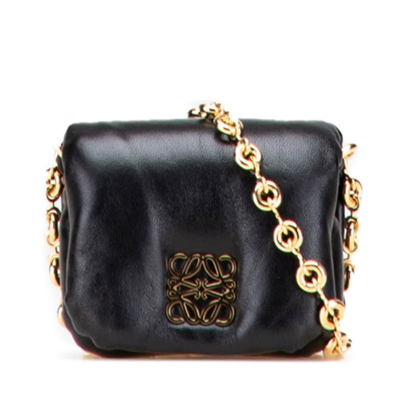 Loewe Shiny Lambskin Goya Puffer Case Black Leather Very good condition - Front View