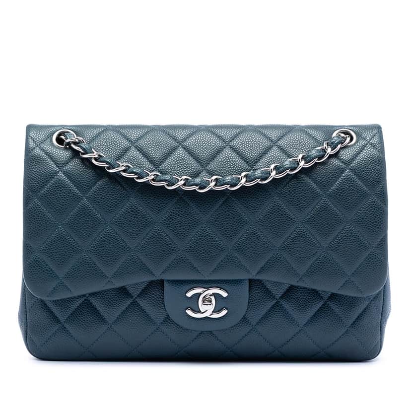 Chanel Jumbo Classic Caviar Double Flap Blue Leather Very good condition - Front View