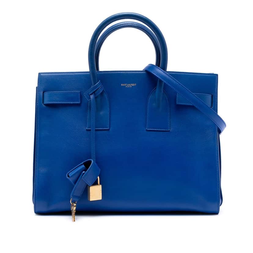 Saint Laurent Small Leather Sac De Jour Satchel Blue Leather Very good condition - Front View