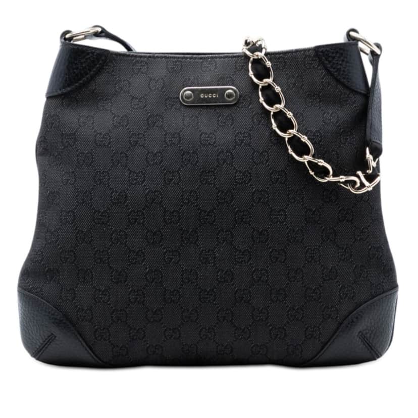 Gucci GG Denim Chain Shoulder Bag Black Very good condition - Front View