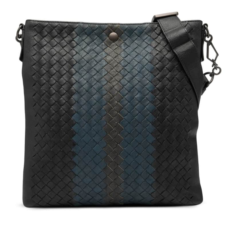 Bottega Veneta Tricolor Leather Intrecciato Crossbody Black Leather Very good condition - Front View