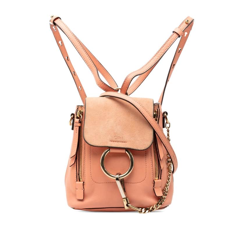 Chloé Mini Calfskin and Suede Faye Backpack Pink Leather Very good condition - Front View
