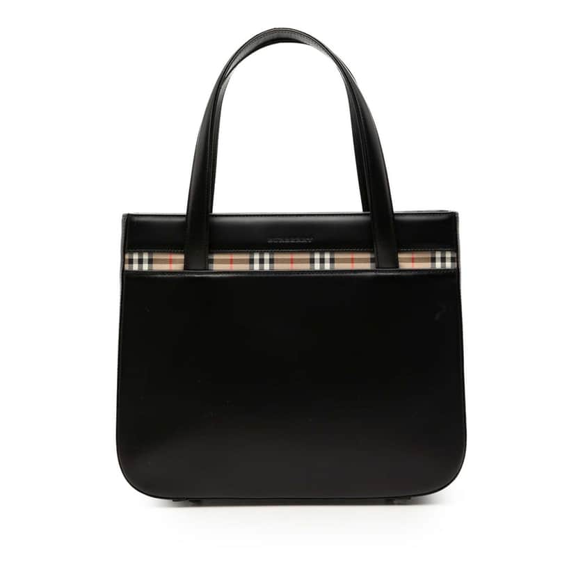 Burberry House Check Trimmed Leather Handbag Black Leather Very good condition - Front View