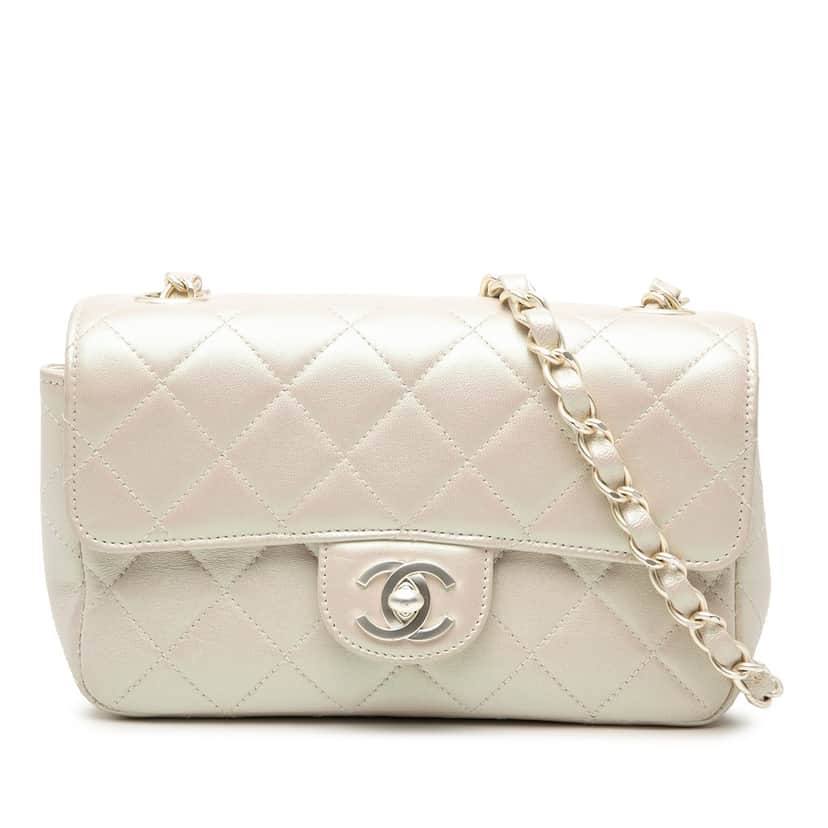 Chanel Mini Rectangular Classic Iridescent Lambskin Single Flap White Leather Very good condition - Front View
