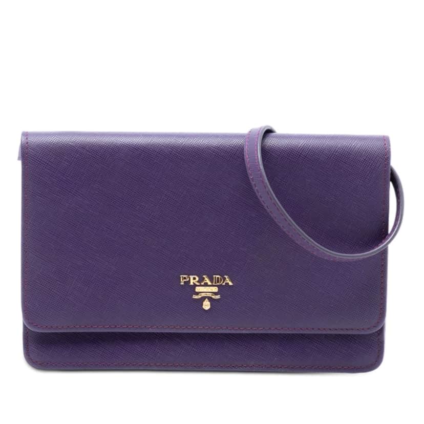 Prada Saffiano Wallet on Strap Purple Leather Very good condition - Front View