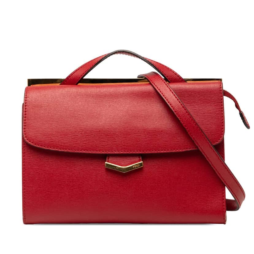 Fendi Small Leather Demi Jour Top Handle Bag Red Leather Very good condition - Front View