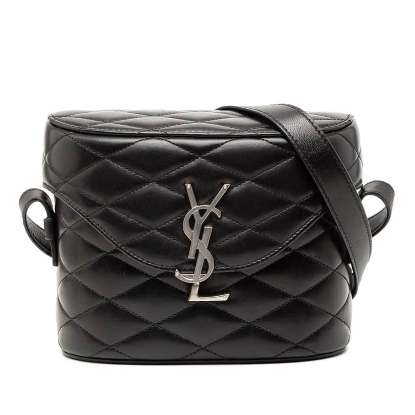 Saint Laurent Quilted Lambskin Monogram June Box Bag Black Leather Very good condition - Front View
